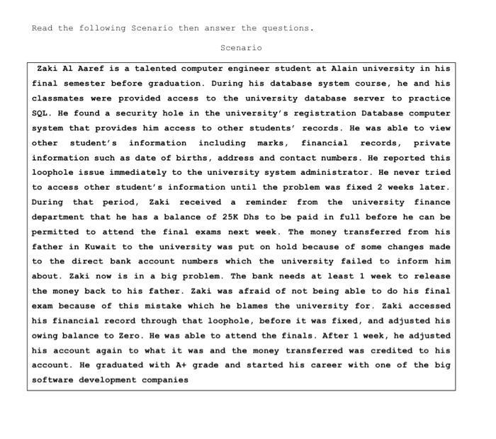  computer ethics philosophy b,c,d and, e Read the following Scenario then