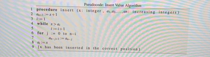 The pseudocode below describes an algorithm that inserts an integer x in