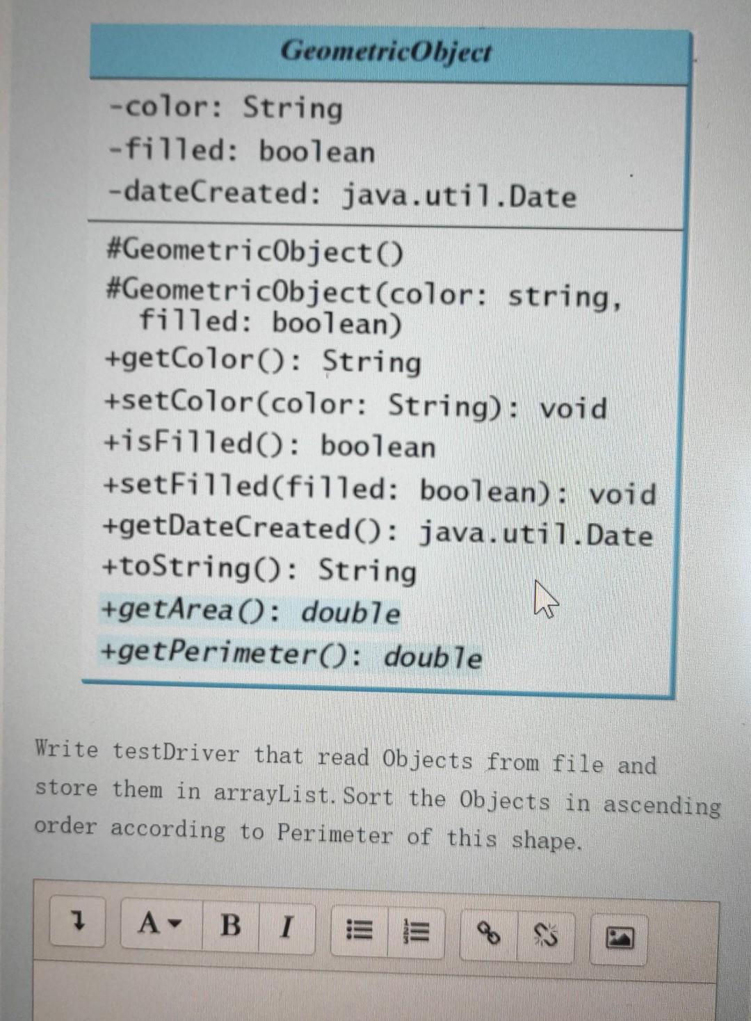 named FinalExam that extends abstract GeometricObject and implements the Comparable and Cloneable