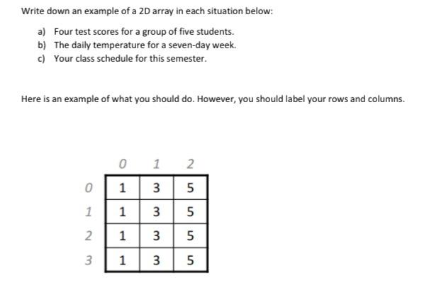 answer part a,b, and c Write down an example of a 2D