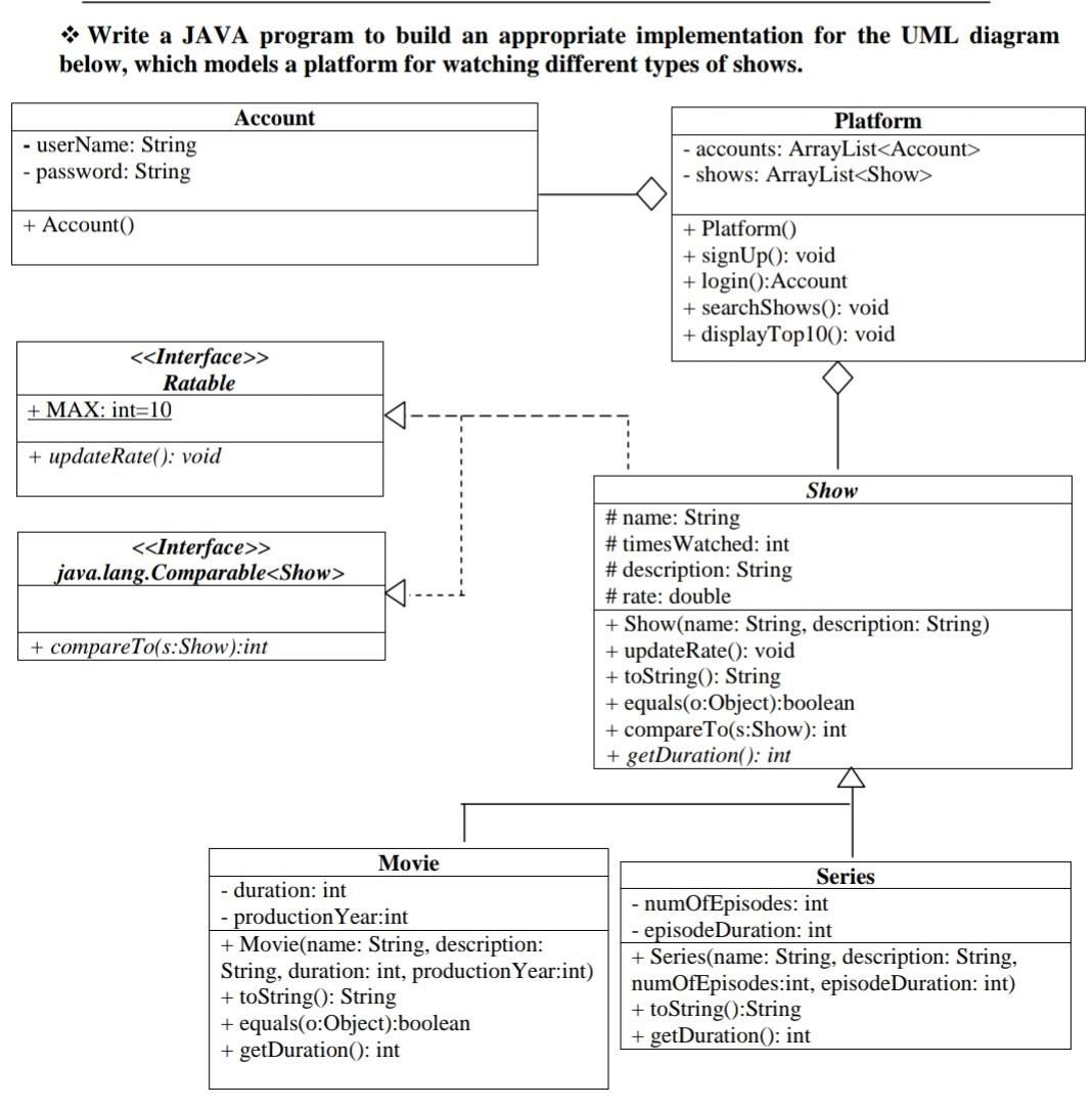 I need this UML to Java program, if cant, solve half of