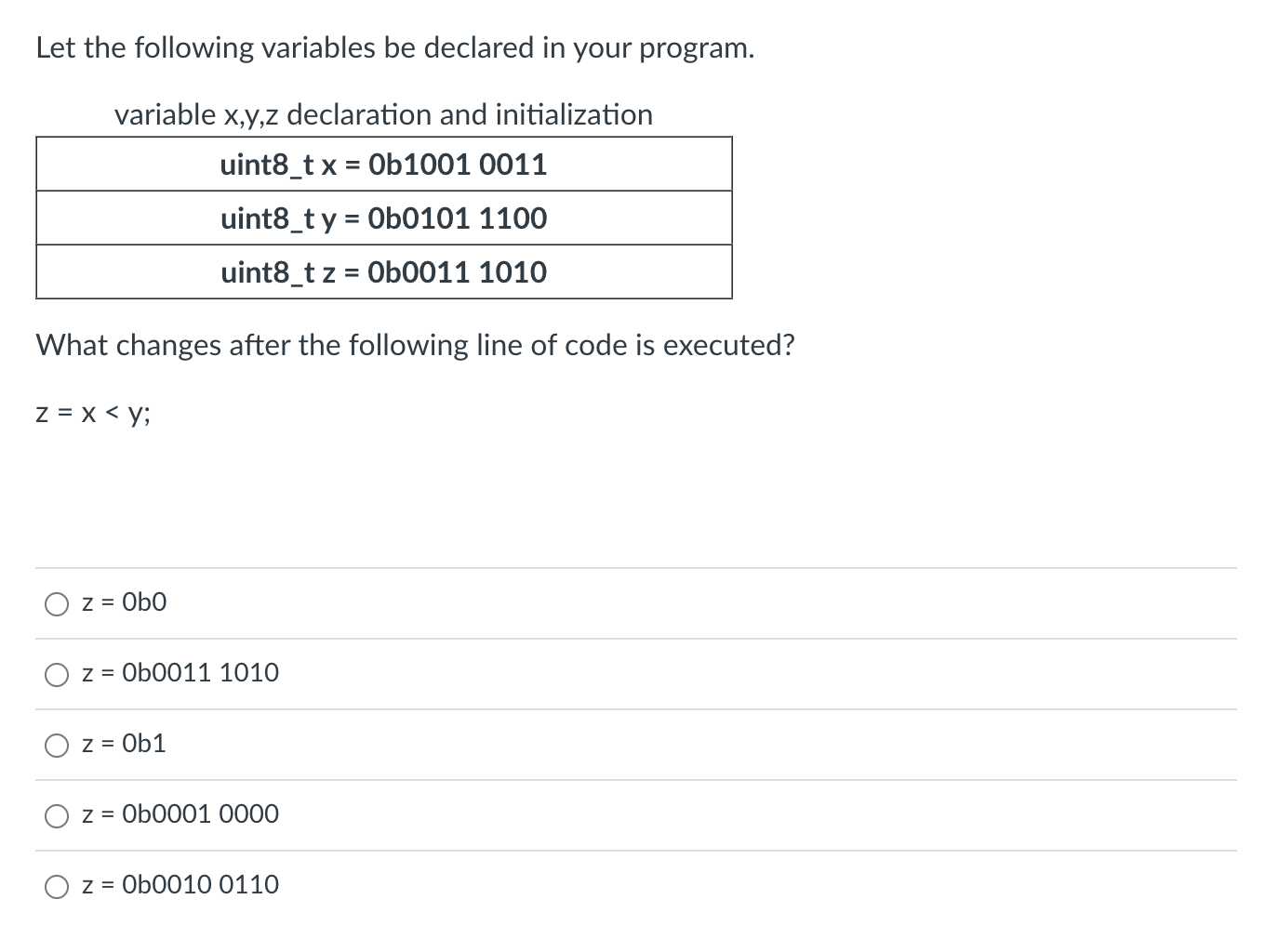  Let the following variables be declared in your program. variable x,y,z