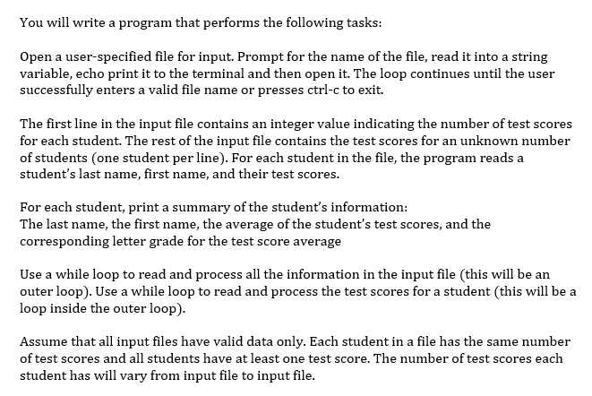  You will write a program that performs the following tasks: Open