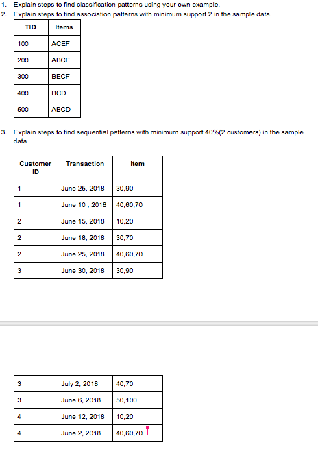 Data Mining 1. 2. Explain steps to find classification patterns using your
