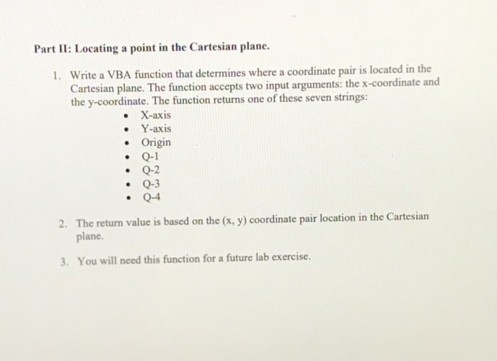  Part II: Locating a point in the Cartesian plane. Write a