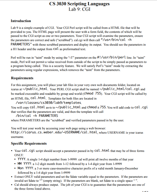  CS 3030 Scripting Languages Lab 9: CGI Introduction Lab 9 is