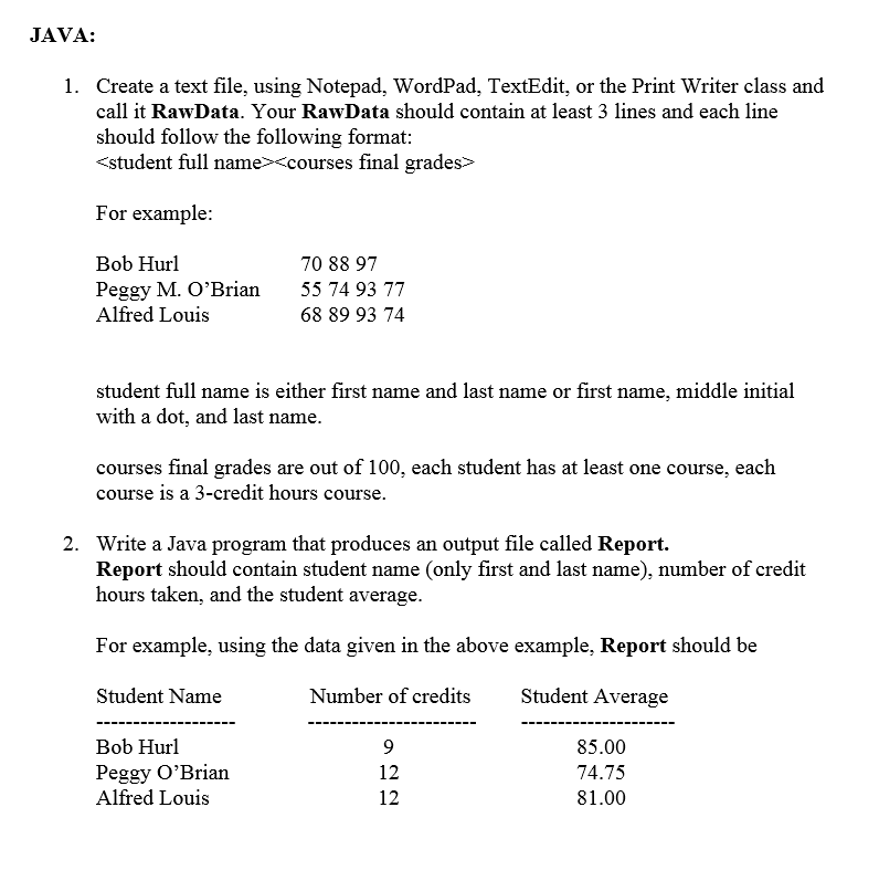  JAVA: Create a text file, using Notepad, WordPad, TextEdit, or the