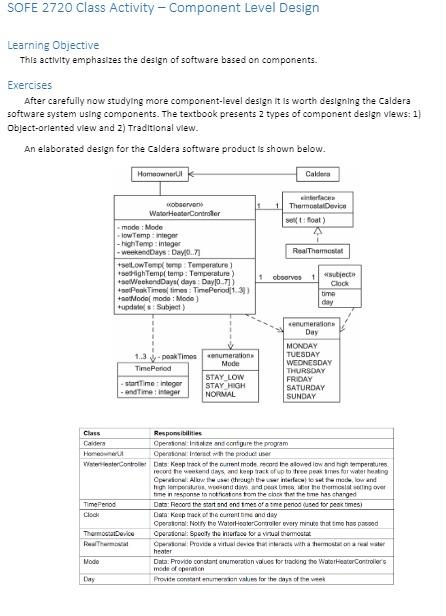 Today pls SOFE 2720 Class Activity - Component Level Design Learning