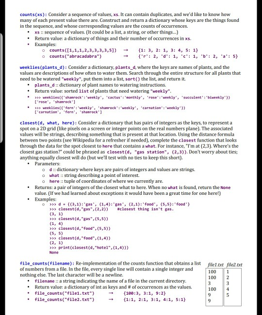 python counts(xs): Consider a sequence of values, xs. It can contain duplicates,