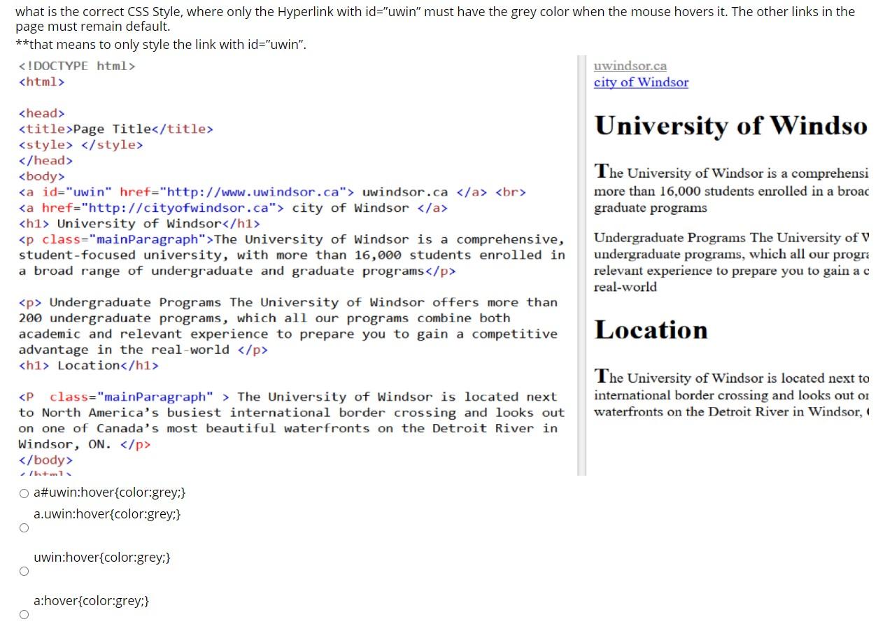 what is the correct CSS Style, where only the Hyperlink with