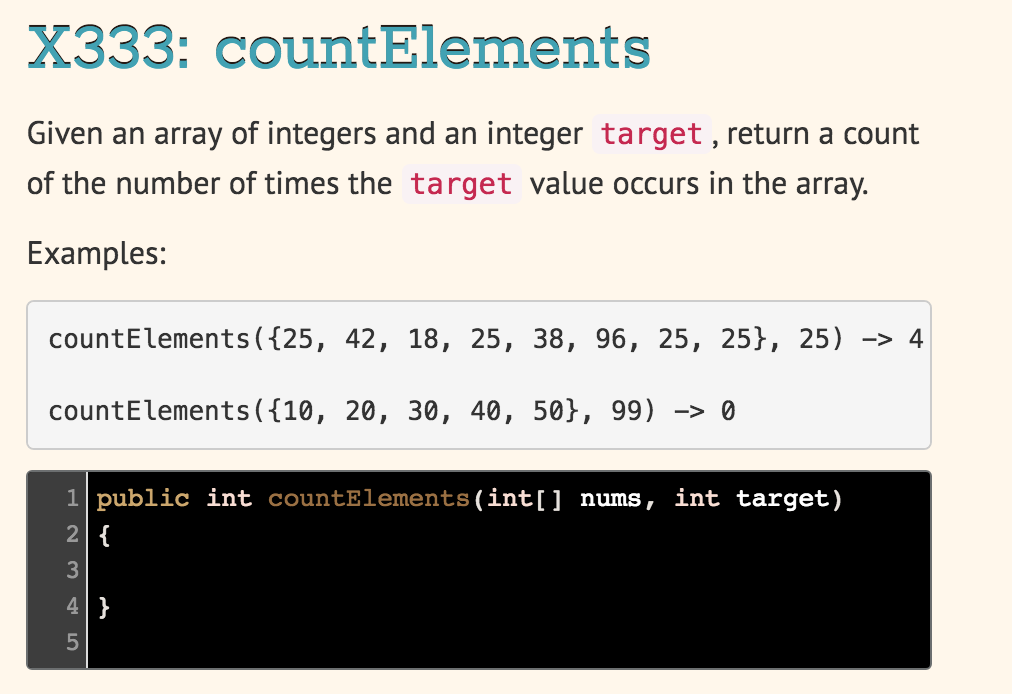 MUST BE DONE IN JAVA X333: countElements Given an array of