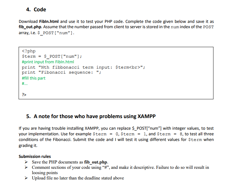a print of the Fibonacci sequence. You are given an html form