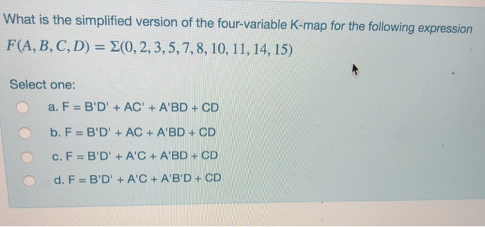  What is the simplified version of the four-variable K-map for the