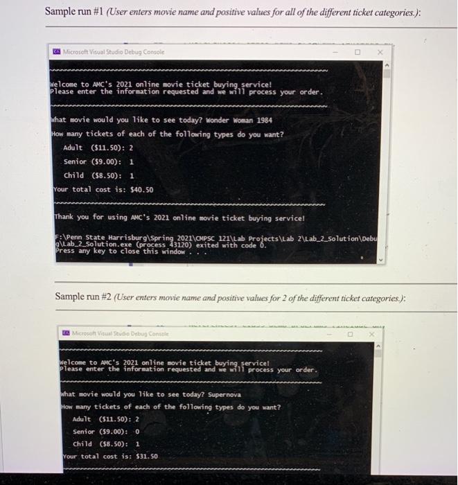 or more sample runs to me by the deadline. Late submissions will