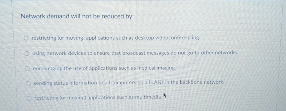  Network demand will not be reduced by: restricting (or moving) applications