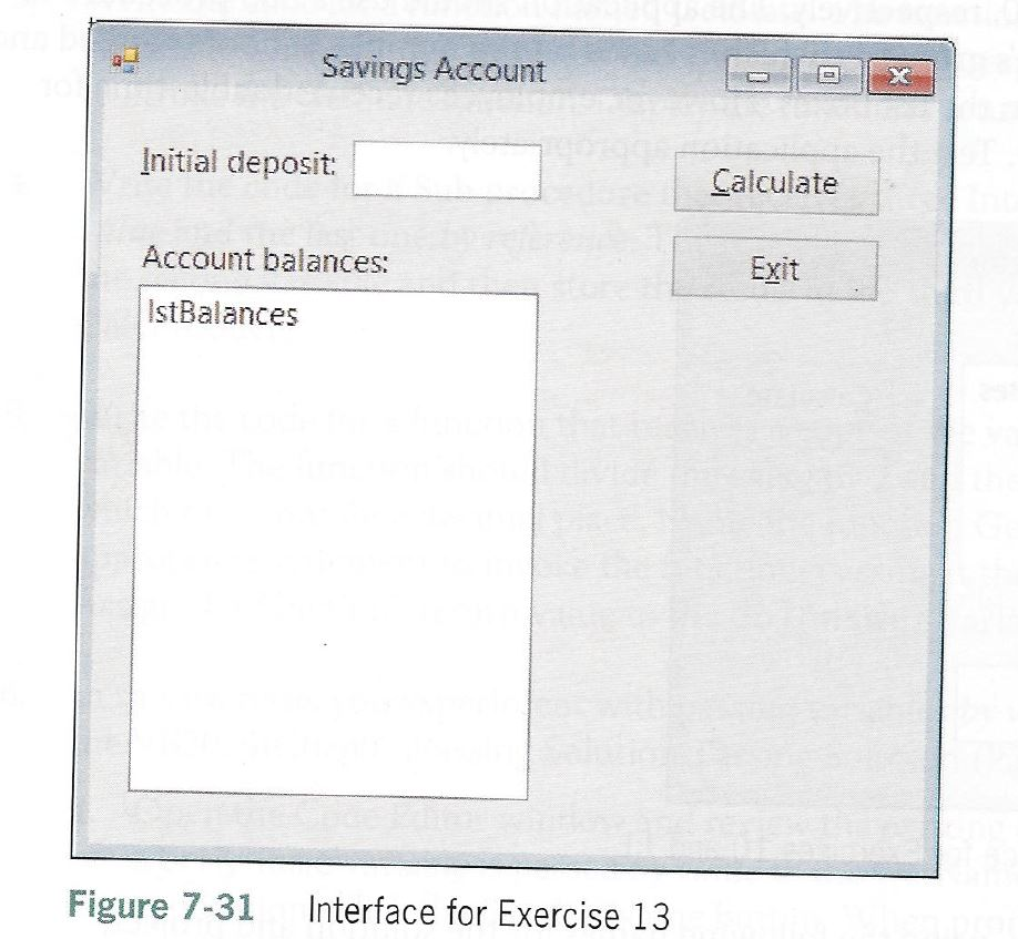 Visual basic class: Create an application, using the following names for the