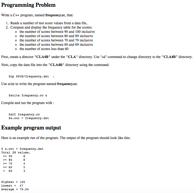  Write a C++ program, named frequency.cc, that: Reads a number of