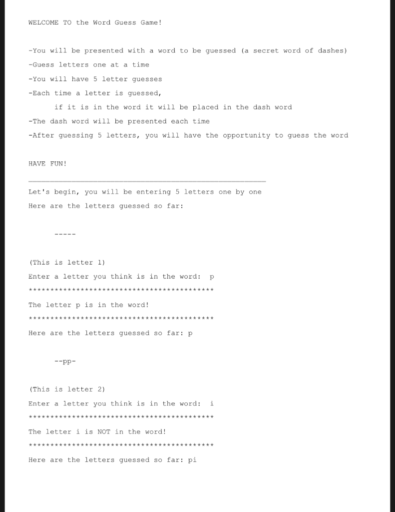 WordGame.c. I will appreciate your help but do not use coding language