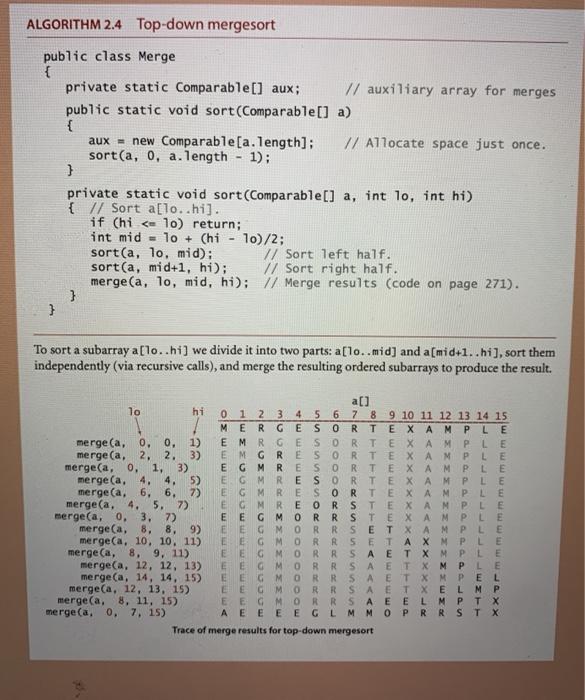 on Merge sort_420 Points) Reference: Section 2.2 in Algorithms 4/e 1 1.