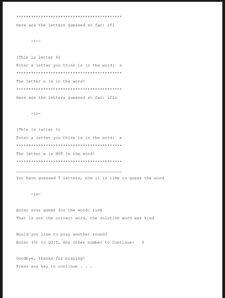 for the program WordGame.c Guess Game Algorithm Example 1. Greet the user