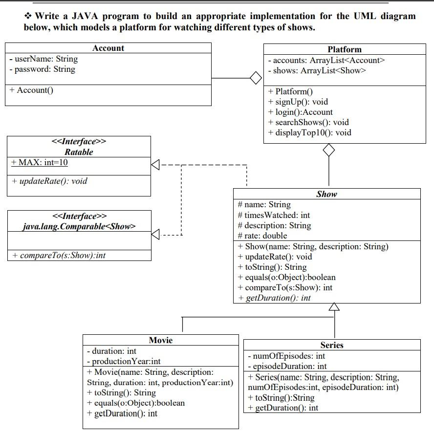 si * Write a JAVA program to build an appropriate implementation for