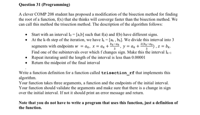  Programming in C Question 31 (Programming) A clever COMP 208 the