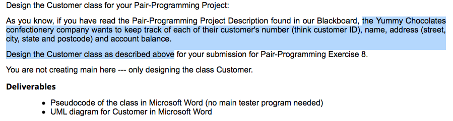 Design the Customer class for your Pair-Programming Project: As you know,