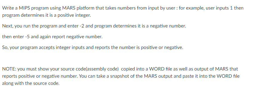  Write a MIPS program using MARS platform that takes numbers from