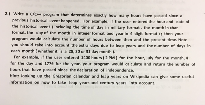 Write a C/C++ program that determines exactly how many hours have