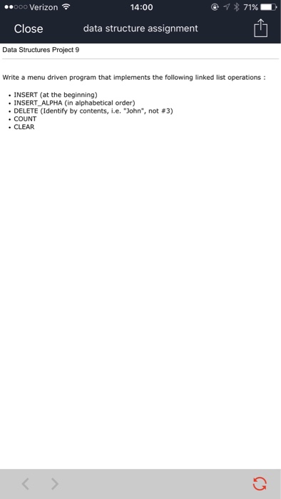  Write a menu driven program that implements the following linked list