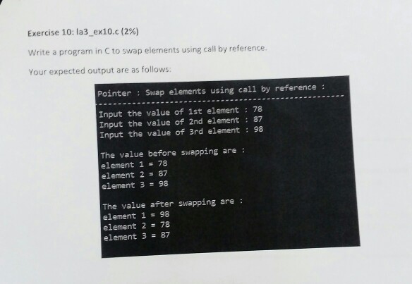 Write a program in C to swap elements using call by