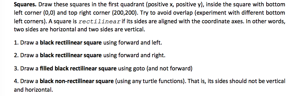 Using python and turtle graphics Squares. Draw these squares in the first
