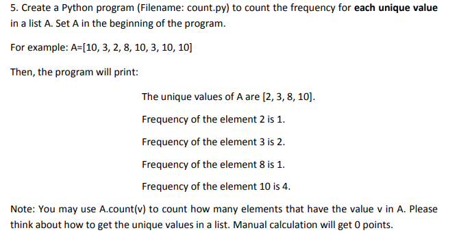 Python 2.7 5. Create a Python program (Filename: count.py) to count the