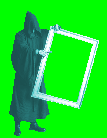 ghost against a green background (i.e., pixels where the red and blue