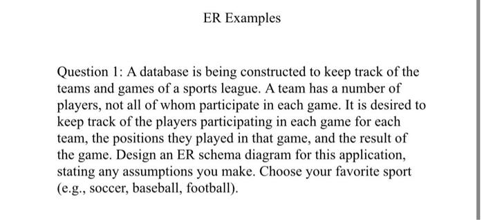  Question 1: A database is being constructed to keep track of