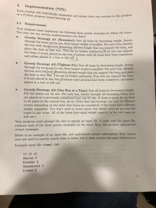  Python project. Sorting problem. 2 Implementation (75%) Each student will individually