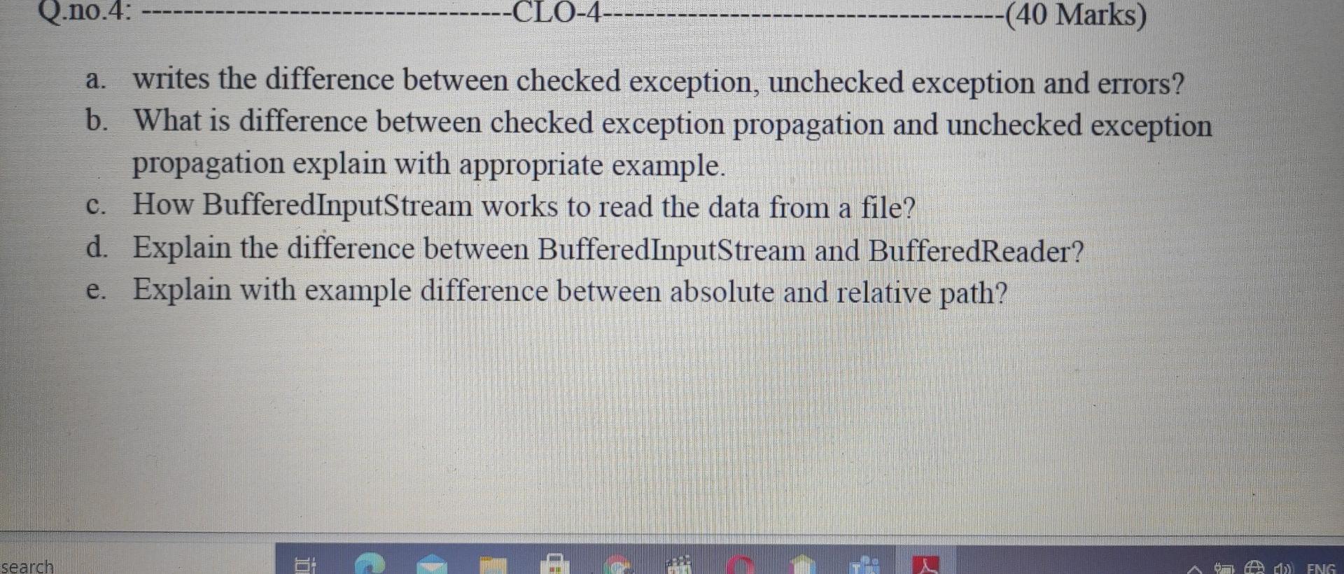  java programing Q.no.4: -CL0-4-- -(40 Marks) a. writes the difference between