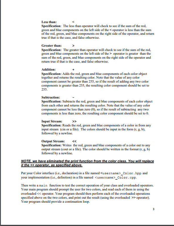 #include #include Using namespace std; class Color{ //private data members for class