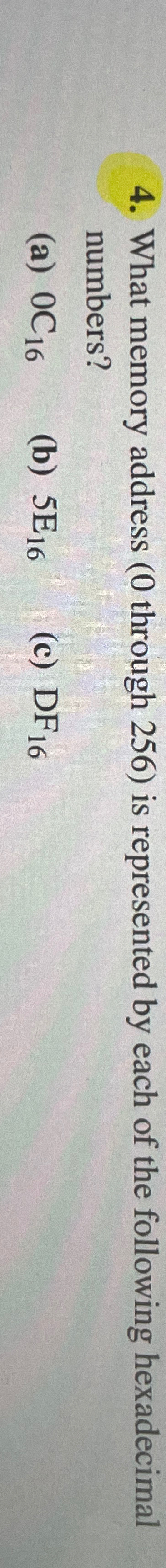  What memory address (0 through 256) is represented by each of