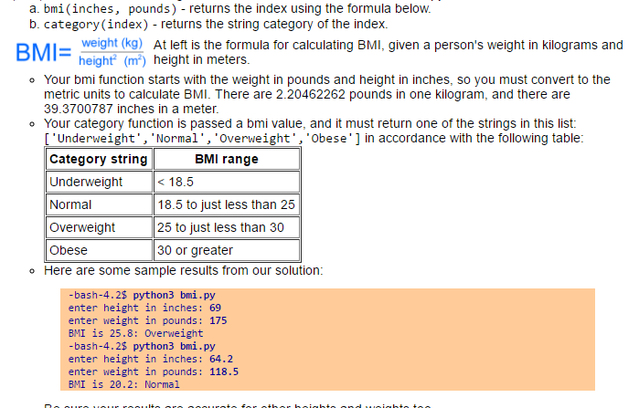 In python rite a function to calculate a person's body mass index