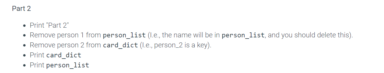 list, person_list. The keys for card_dict are names and the values are