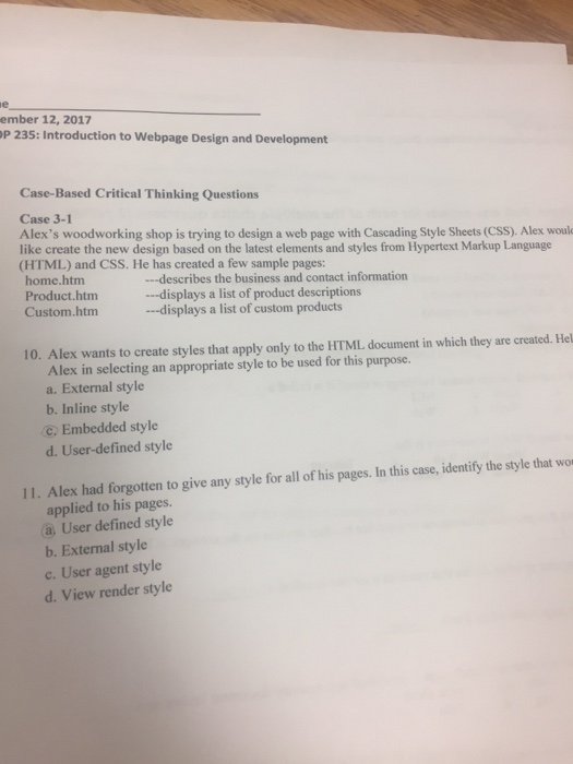  Introduction to Webpage Design and Development Case-Based Critical Thinking Questions Alex's