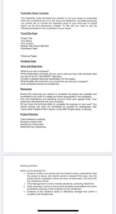  can anyone help me do a full detailed feasibility study answering