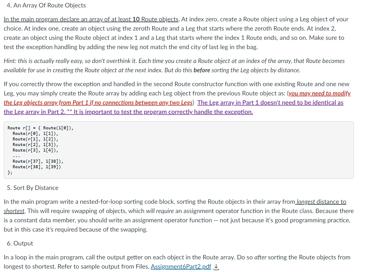 of adjacent Leg objects. Here are the specifications for the Route class: