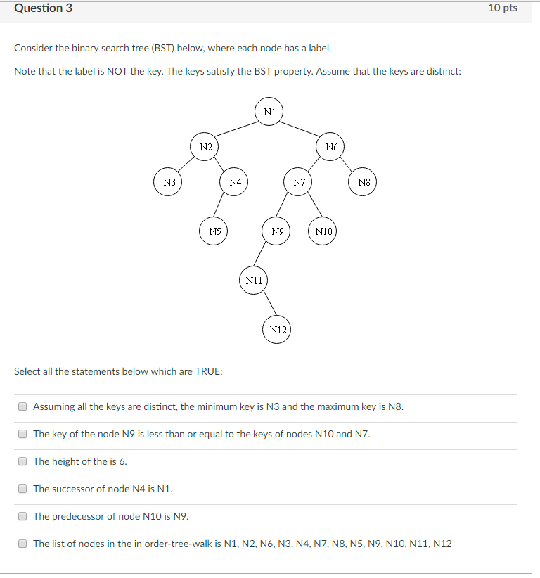 SOLVE 3 Consider the binary search tree (BST) below, where each node