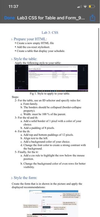 lab css for table and form 1- Prepare your HTML: - Create