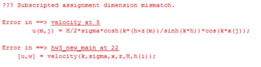 MATLAB code. Explain how this error occurred and how it can