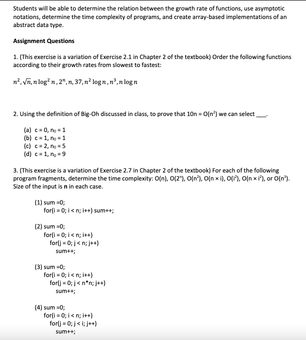 This is data structures, please help. Students will be able todetermine the