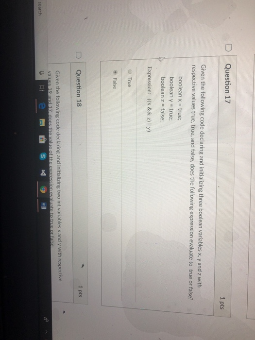  DQuestion 17 1 pts Given the following code declaring and initializing