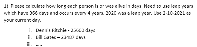 9-9-1941, 10-12-2011, C Programming, Unix, 12 Million Bill, Gates, 10-28-1955, present, Microsoft,
